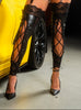 Bas Dominatrix en dentelle et faux cuir sans pieds